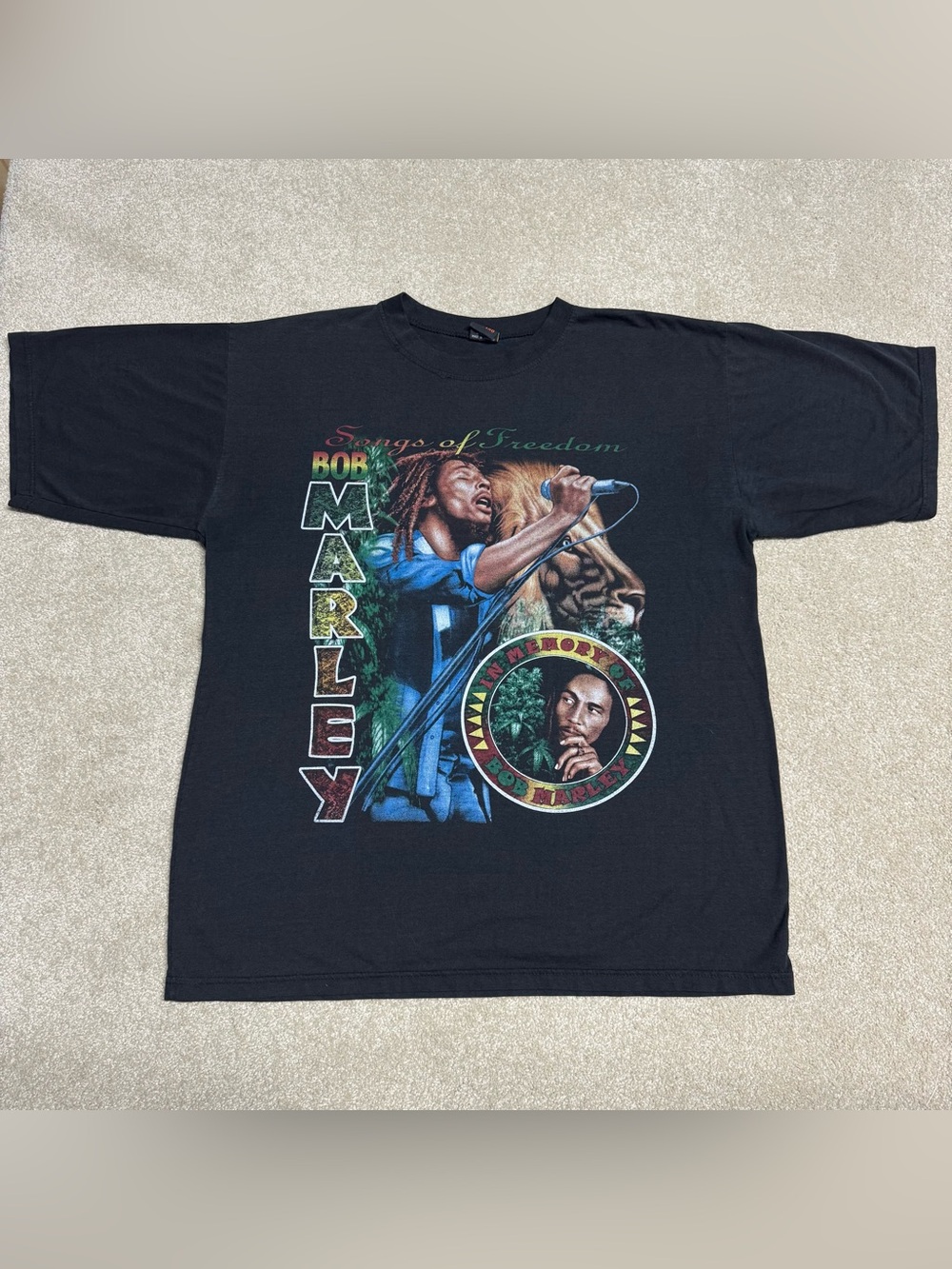 Vintage Bob Marley Songs of Freedom Shirt Men XL Black Double Sided Graphic 90s